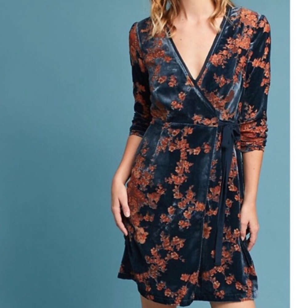 Anthropologie Erie+Ali velvet burnout wrap dress M